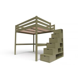 ABC MEUBLES Lit Mezzanine bois avec escalier cube Sylvia - 160x200 - Taupe - 160x200 - Taupe