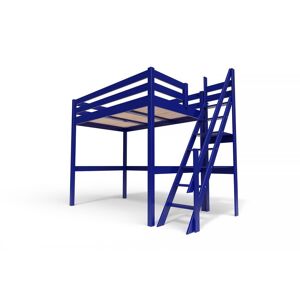 ABC MEUBLES Lit Mezzanine bois avec escalier de meunier Sylvia - 120x200 - Bleu foncé - 120x200 - Bleu foncé
