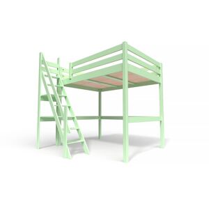 ABC MEUBLES Lit Mezzanine bois avec escalier de meunier Sylvia - 140x200 - Vert Pastel