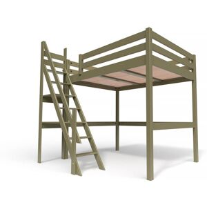 ABC MEUBLES Lit Mezzanine bois avec escalier de meunier Sylvia - 140x200 - Taupe - 140x200 - Taupe