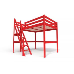 ABC MEUBLES Lit Mezzanine bois avec escalier de meunier Sylvia - 140x200 - Rouge - 140x200 - Rouge