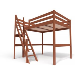 ABC MEUBLES Lit Mezzanine bois avec escalier de meunier Sylvia - 140x200 - Chocolat