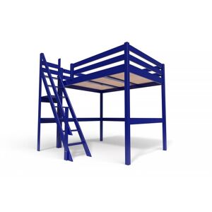 ABC MEUBLES Lit Mezzanine bois avec escalier de meunier Sylvia - 140x200 - Bleu foncé