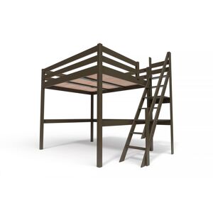 ABC MEUBLES Lit Mezzanine bois avec escalier de meunier Sylvia - 160x200 - Wengé