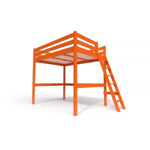 ABC MEUBLES Lit Mezzanine bois avec échelle Sylvia - 140x200 - Orange - 140x200 - Orange