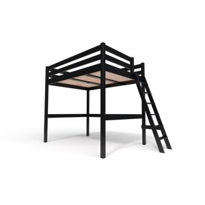 ABC MEUBLES Lit Mezzanine bois avec échelle Sylvia - 140x200 - Noir