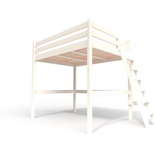 ABC MEUBLES Lit Mezzanine bois avec échelle Sylvia - 140x200 - Ivoire