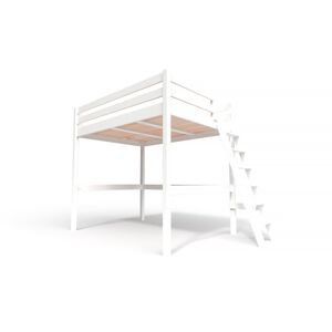 ABC MEUBLES Lit Mezzanine bois avec échelle Sylvia - 140x200 - Blanc - 140x200 - Blanc