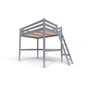 ABC MEUBLES Lit Mezzanine bois avec échelle Sylvia - 140x200 - Gris Aluminium