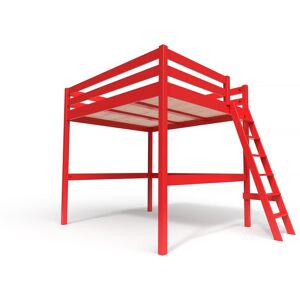 ABC MEUBLES Lit Mezzanine bois avec échelle Sylvia - 160x200 - Rouge - 160x200 - Rouge