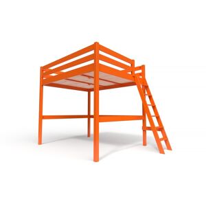 ABC MEUBLES Lit Mezzanine bois avec échelle Sylvia - 160x200 - Orange