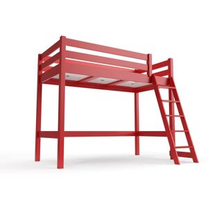 ABC MEUBLES Lit mi hauteur ABC 90x200 bois avec echelle inclinee 90x200 Rouge