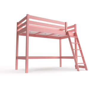 ABC MEUBLES Lit mi hauteur ABC 90x200 bois avec echelle inclinee 90x200 Rose Pastel