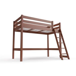 ABC MEUBLES Lit mi hauteur ABC 90x200 bois avec echelle inclinee 90x200 Chocolat