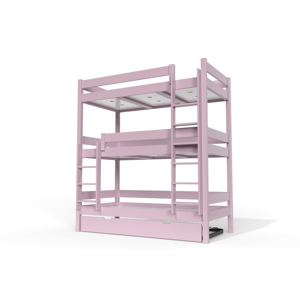 ABC MEUBLES Lit superposé ABC 4 places en bois massif 90x190 - 90x190 - Violet Pastel