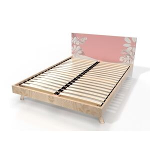 ABC MEUBLES Lit Scandinave 2 places bois Viking - 140x190 - Décor Rose - 140x190 - Décor Rose