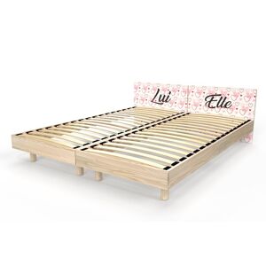 ABC MEUBLES Lits jumeaux bois massif avec têtes Twin - 80x200 - Décor Amour