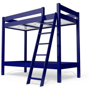 ABC MEUBLES Lit superpose 2 places 90x190 avec echelle inclinee bois ABC 90x190 Bleu fonce