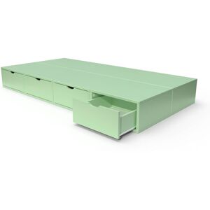 ABC MEUBLES Lit 90x200 1 place avec tiroirs Cube bois - 90x200 - Vert Pastel - 90x200 - Vert Pastel