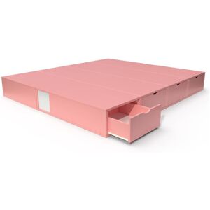 ABC MEUBLES Lit double avec rangement tiroirs Cube - 160x200 - Rose Pastel - 160x200 - Rose Pastel