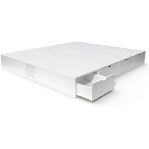 ABC MEUBLES Lit double avec rangement tiroirs Cube - 160x200 - Blanc - 160x200 - Blanc