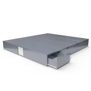 ABC MEUBLES Lit double avec rangement tiroirs Cube - 160x200 - Gris Aluminium - 160x200 - Gris Aluminium