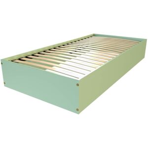 ABC MEUBLES Lit coffre 1 place bois massif - 90x200 - Vert Pastel - 90x200 - Vert Pastel