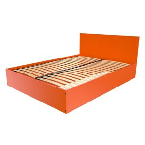 ABC MEUBLES Lit coffre 2 places en bois avec tête de lit - 140x200 - Orange - 140x200 - Orange - Publicité