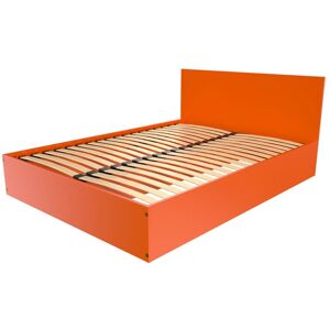 ABC MEUBLES Lit coffre 2 places en bois avec tête de lit - 140x190 - Orange