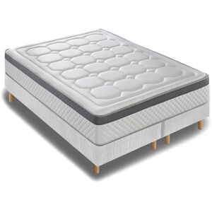 Literie suite hotel - Ensemble Matelas à Mémoire de Forme avec Ressorts Ensachés + Surmatelas Intégré & 2 Sommiers Tapissier Maestro blanc - 2x80x200 cm Blanc - Publicité