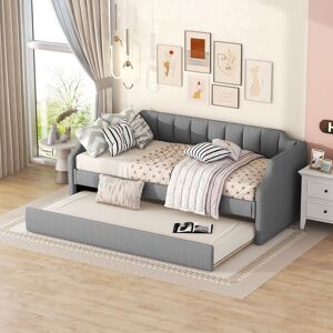 QIYAO Banquette-lit 90 x 200(190), canapé-lit simple capitonné à roulettes, gris - RWMobilier d'intérieur Meuble de chambre Lit Lit avec tiroirs (5503) - Publicité