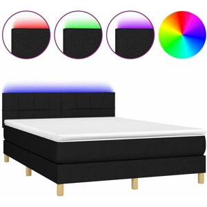 Décoshop26 - Cadre de lit led avec sommier tête de lit matelas 140x190 cm tissu noir - Publicité