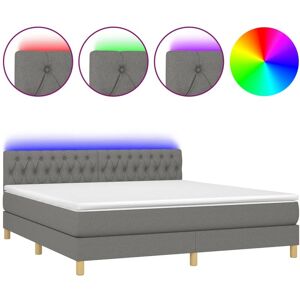 DÉCOSHOP26 Cadre de lit led avec sommier tête de lit matelas 180x200 cm tissu gris foncé - Publicité