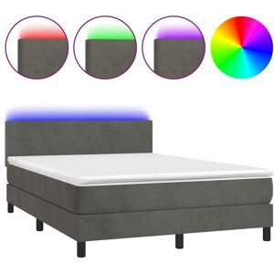 DÉCOSHOP26 Cadre de lit led avec sommier tête de lit matelas surmatelas 140x200 cm tissu velours gris foncé - Publicité