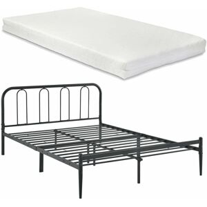 DÉCOSHOP26 Cadre de lit métal lattes métalliques lit double avec matelas 160 x 200 cm noir mat - Publicité