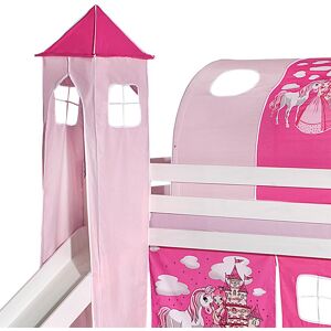 Idimex Donjon tour pour lit surélevé superposé mi-hauteur mezzanine avec toboggan tissu coton motif princesse rose - Pink/Rose - Publicité