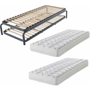 Ebac Literie - Lit gigogne métal + matelas 80x190 - 20 lattes bois - Gain de place - Made in France - Gris - Publicité