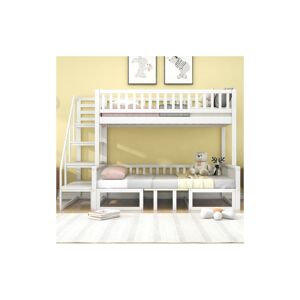 LIBERTÉ Lit superposé enfant avec escalier, table réglable et canapé en bois, cadre en pin robuste, blanc (90x200cm) - Publicité