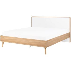 Lit Double en Bois Clair et Blanc 140 x 200 cm Elégant et Minimaliste pour Chambre Moderne ou Scandinave Beliani - Publicité