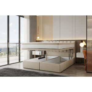 TRADA Lit adulte 180x200 cm bond - avec rangement et matelas ressorts ensachés - tissu velours - beige - Publicité