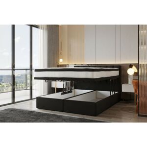 TRADA Lit adulte 160x200 cm BOND - avec rangement et matelas ressorts ensachés - tissu velours - noir - Publicité