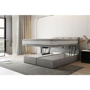 TRADA Lit adulte 200x200 cm tropea - avec rangement et matelas ressorts ensachés - tissu velours - gris - Publicité