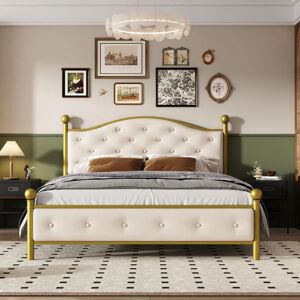 TANANT Lit adulte en métal 140x200 cm - cadre de lit avec sommier à lattes lit avec tête de lit - lit d'amis lit de jeunes pour chambre - or - or - Publicité