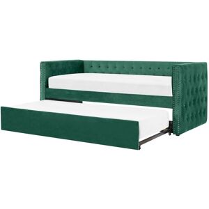 Lit Gigogne 90 x 200 cm Rembourré en Velours Vert et Capitonné au Style Glamour Idéal pour Votre Chambre à Coucher ou Chambre d'Adolescent Beliani - Publicité