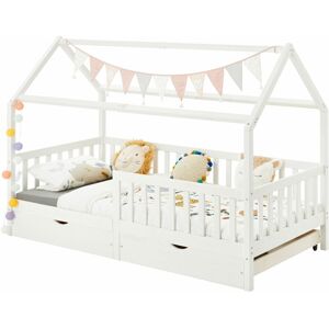 Idimex Lit cabane nuna lit enfant simple montessori en bois 90 x 190 cm, avec rangement 2 tiroirs, en pin massif lasuré blanc - Blanc - Publicité