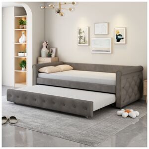 Lit capitonné lit enfant 90x200 canapé-lit gigogne gris tissu velours doux pour la peau lit d'enfant lit d'appoint gris Okwish - Publicité