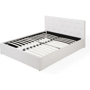 BAÏTA Lit coffre bahia simili blanc 140x190 sommier inclus - Blanc - Publicité