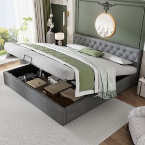 TANANT Lit coffre Double 180 x 200 cm, lit double avec sommier à lattes et tête de lit, espace de rangement, velours, Style Vénus - gris - Gris - Publicité