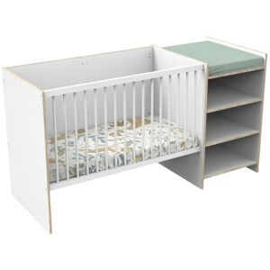 Lit combiné BABY PRICE FIRST 120x60 cm - Evolutif en 90x190 cm - Avec étageres - Décor blanc et chant bois - Publicité