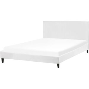 Lit Double en Velours Blanc 160 x 200 cm Design Minimaliste avec Touche Rétro pour Chambre Glamour ou Classique Beliani - Publicité